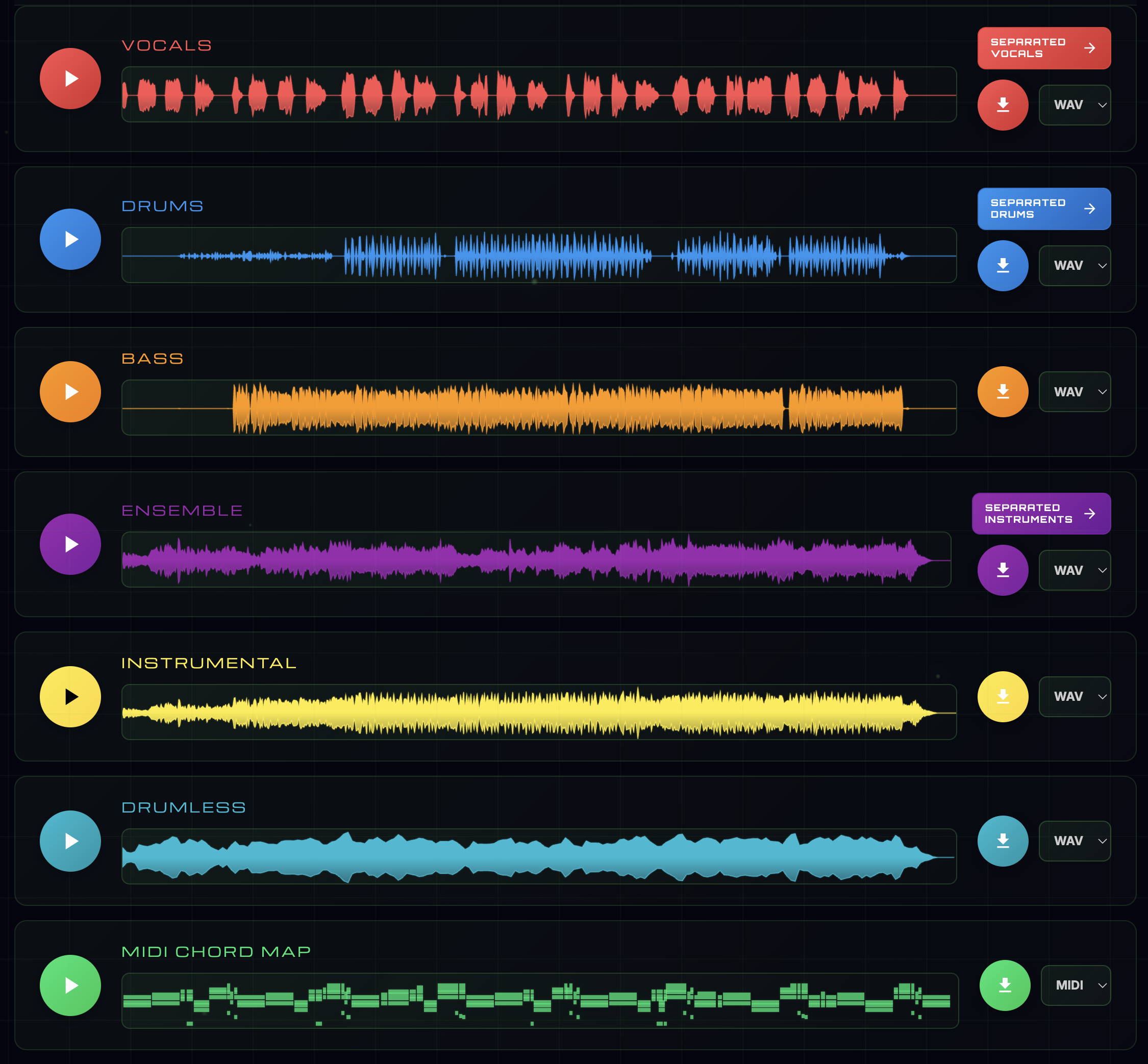 Studio-quality vocal remover splitting a song into a clean instrumental and isolated vocal